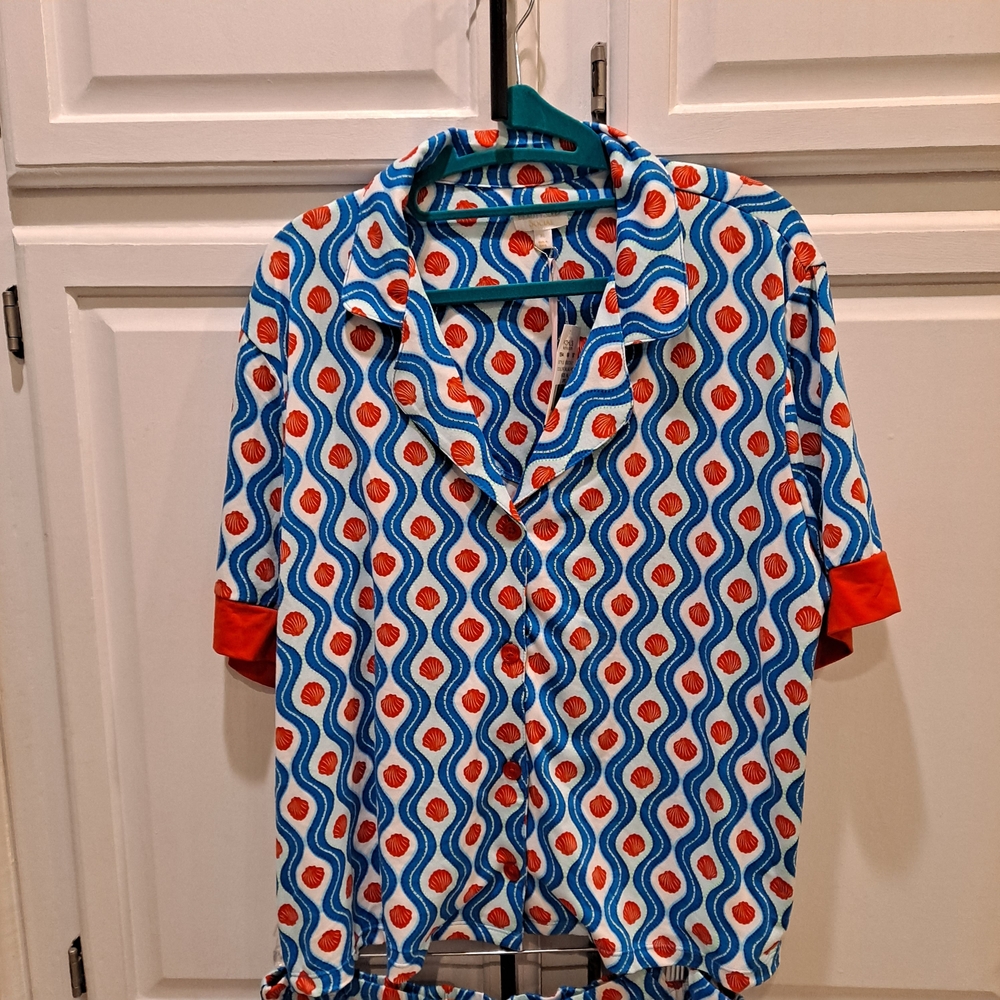 Beauty Sleep Social - Ultra Soft Vibrant Blue & Red Shell Pajama Capri Set